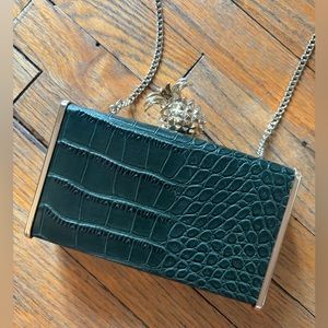 Cute little green clutch purse with chain faux croc